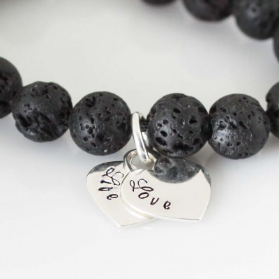 Lava Bead Bracelet with Sterling Silver Heart Charm (starts at $55 with 1 heart charm)